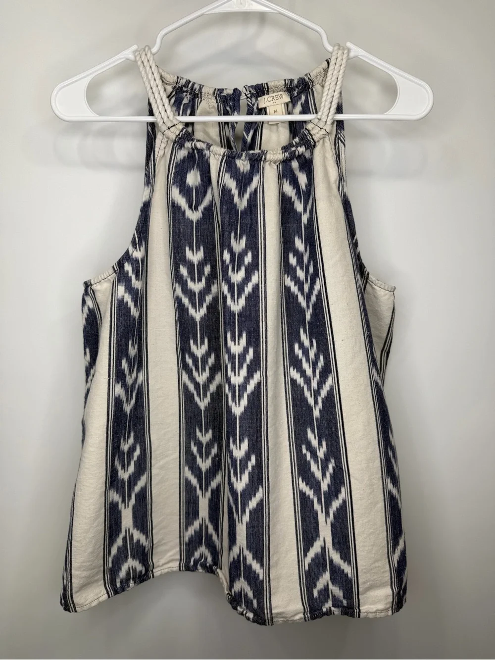 J.Crew Blue & White Ikat Print Rope Strap Tank Top - Picture 2 of 9